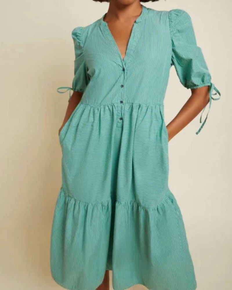 Front of a model wearing a size L Dustin Romantic Midi Dress In Havana in Havana by Nation LTD. | dia_product_style_image_id:344679